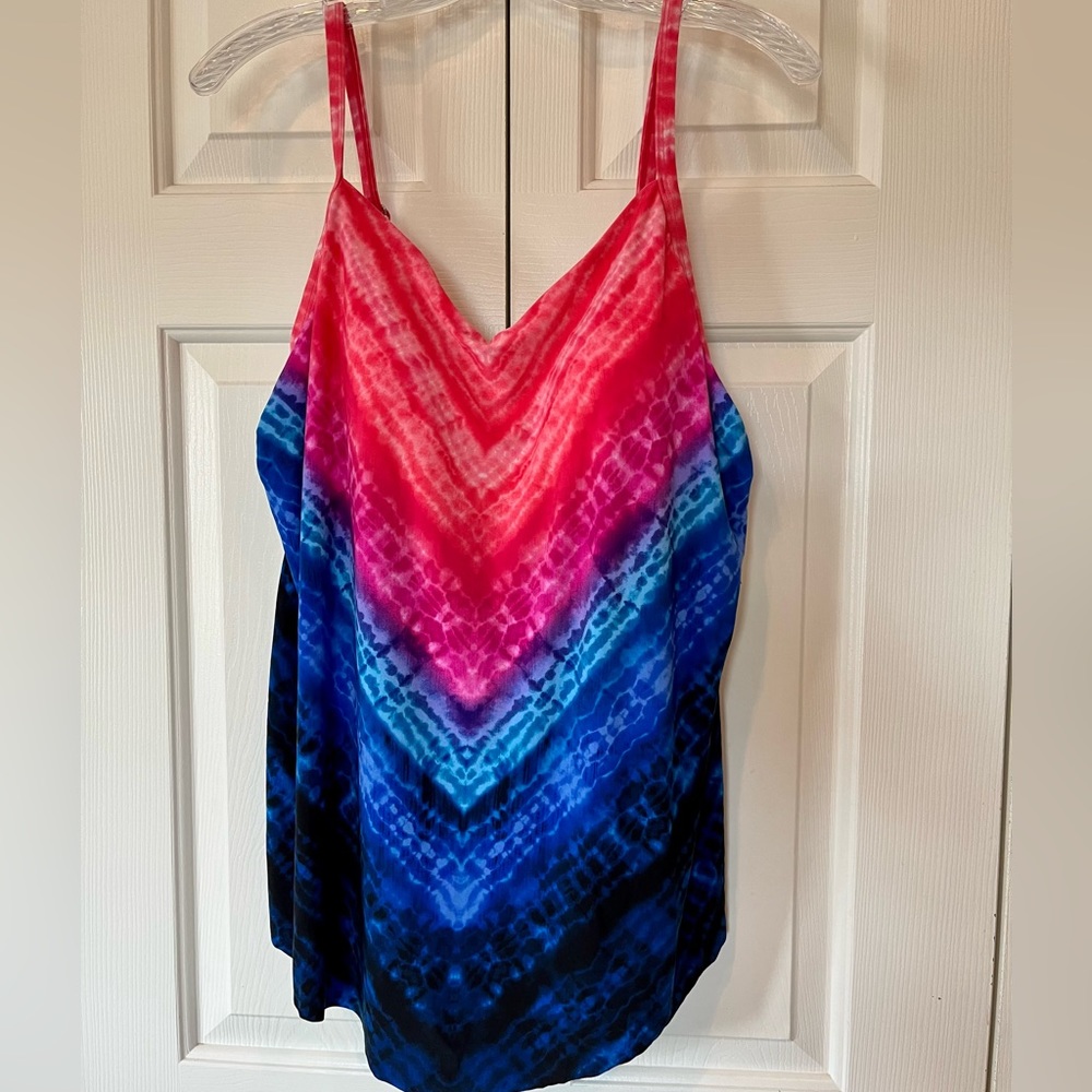 Aqua Green Hi-Low Tankini Swimsuit Top Multicolored Women’s Plus 1X